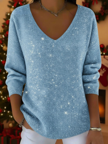 Women's Sequin Long Sleeve V-Neck Blouse