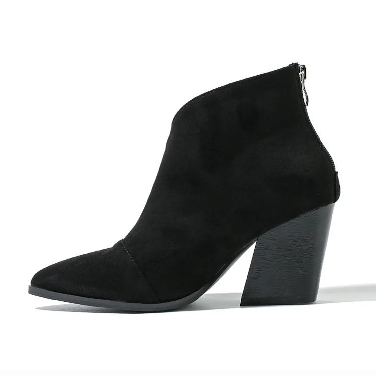 Women's Ankle Boots Zip Block Heel - Fashinoza