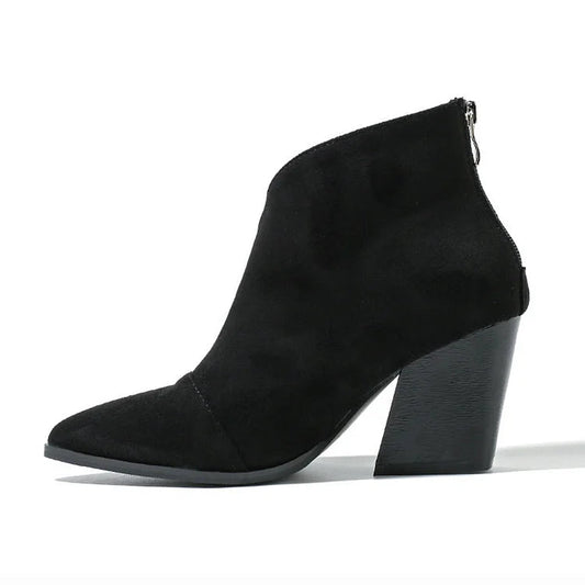 Women's Ankle Boots Zip Block Heel - Fashinoza