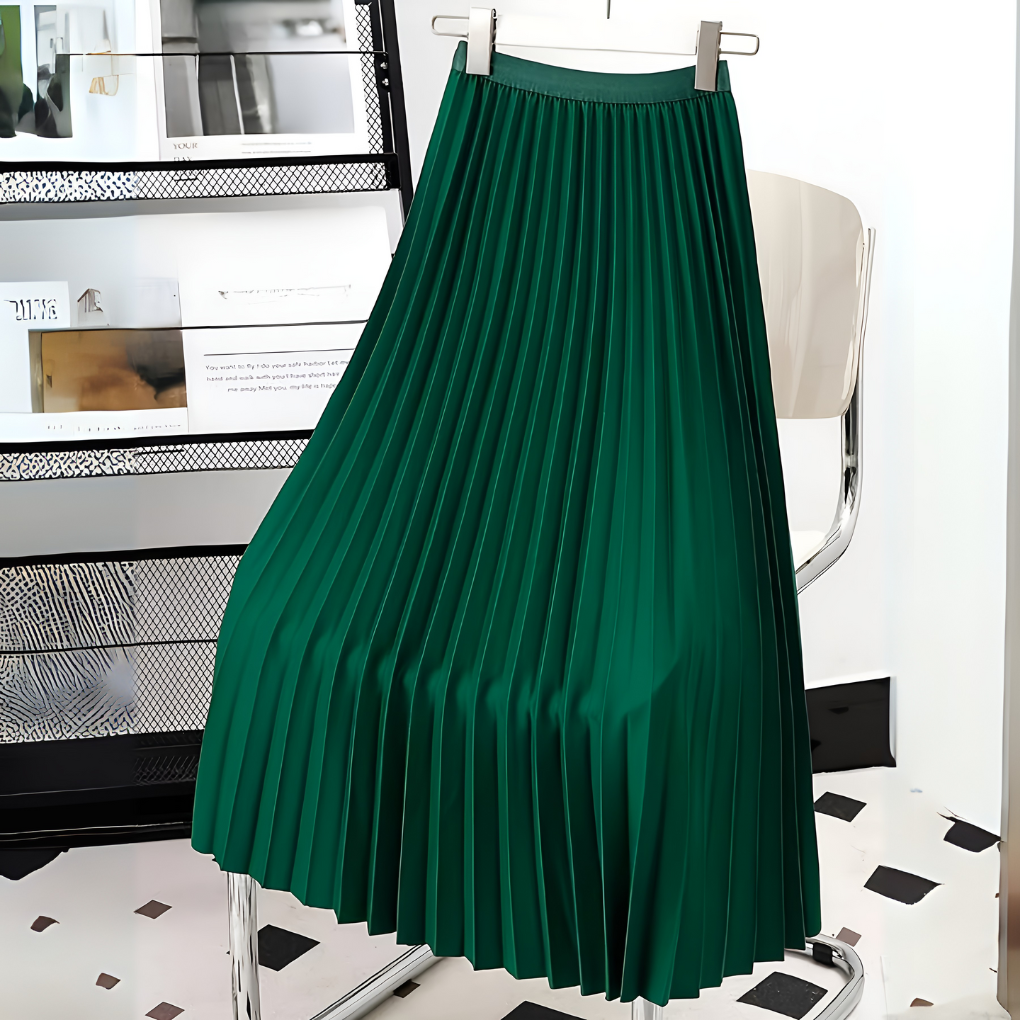 Women's High-Waist Satin Pleated Skirt