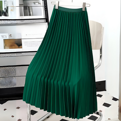 Women's High-Waist Satin Pleated Skirt