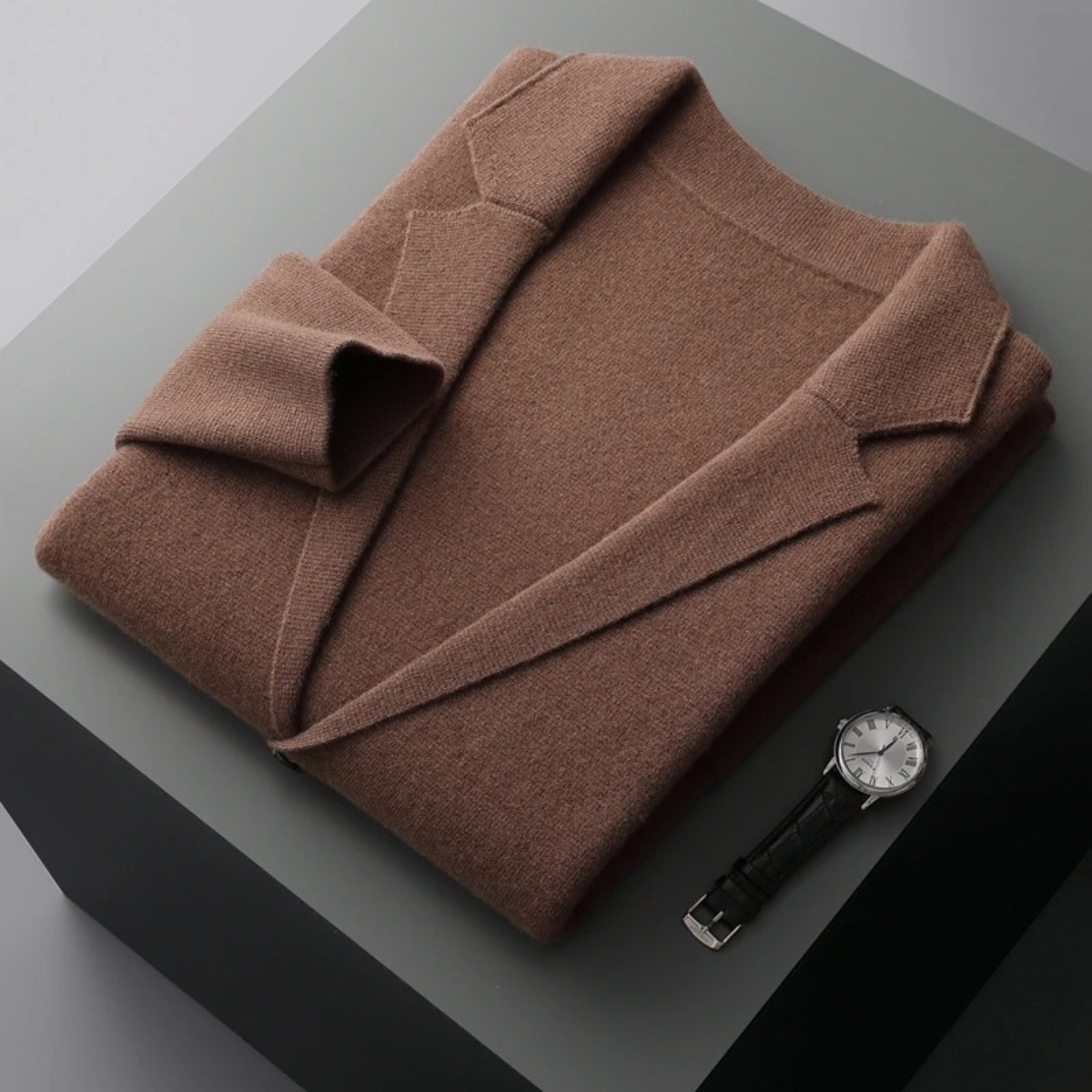 Men's Wool Cardigan Blazer Open Front Charcoal Grey