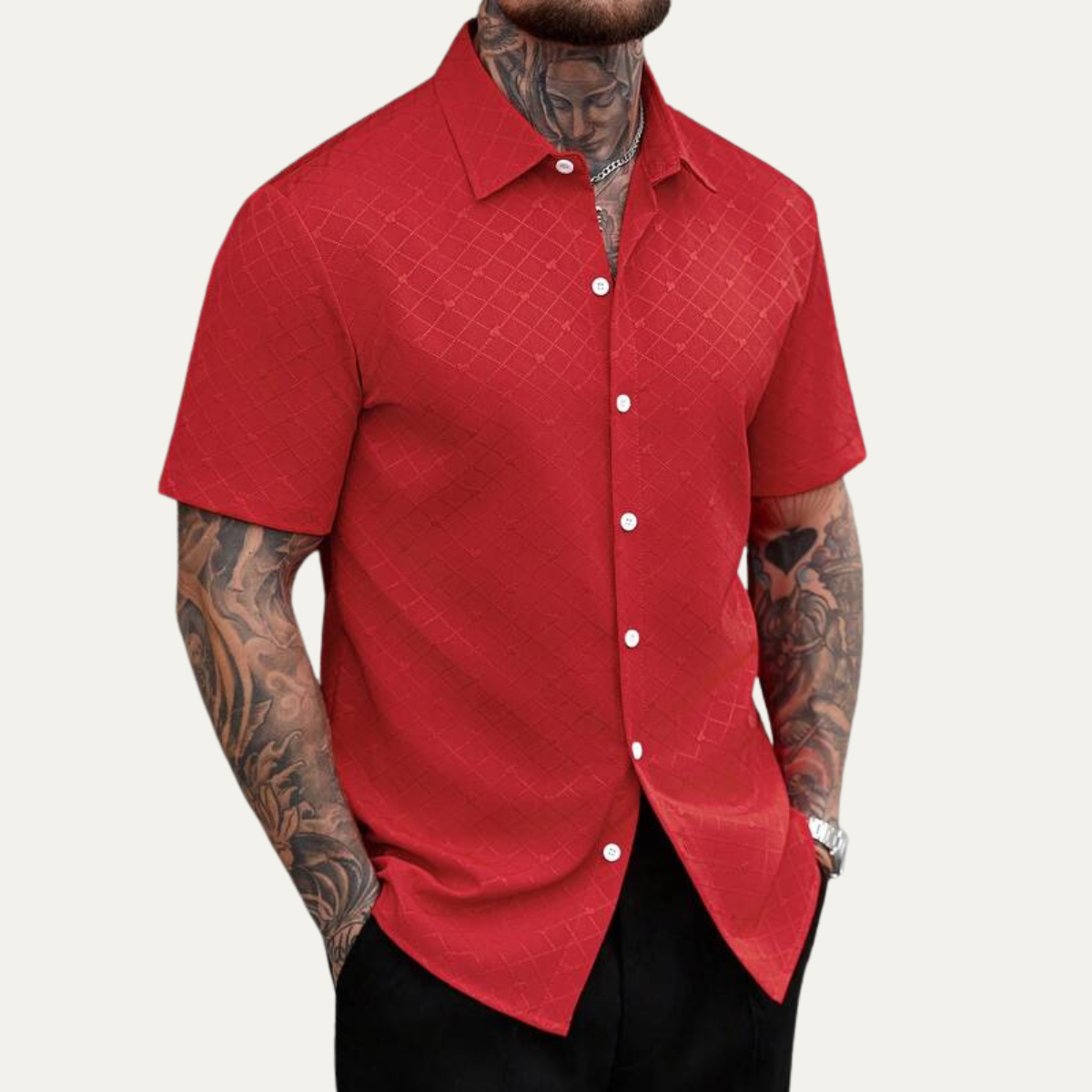 Men's Textured Button Up Shirt Casual Cotton
