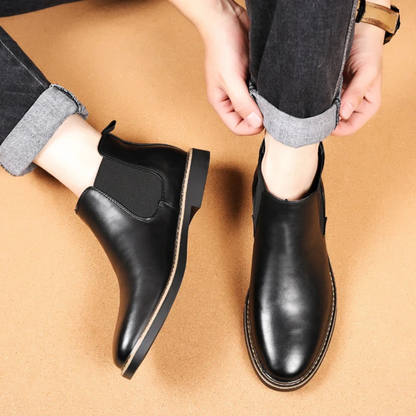 Men's Leather Chelsea Boots Ankle Slip On Black