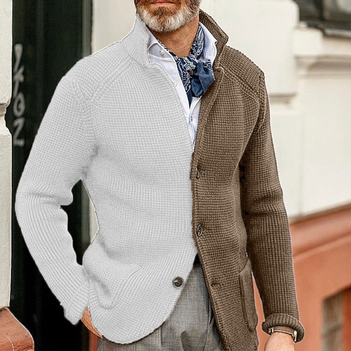 Men's Contrast Knit Cardigan