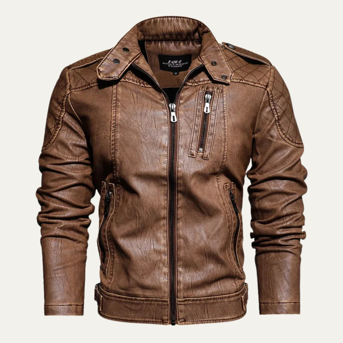 Alderhill Men's Slim Fit Leather Biker Jacket - Fashinoza