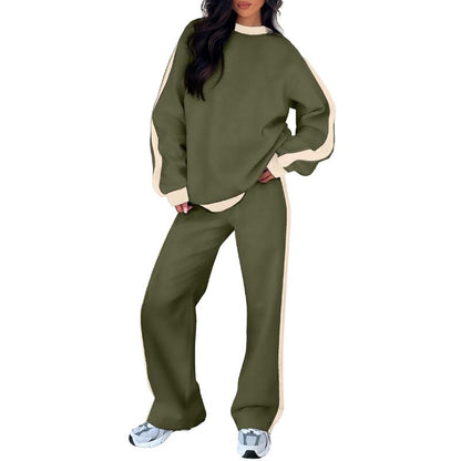 Women's Crew Neck Sweatshirt Set Wide Leg Pants