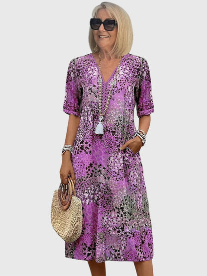 V-Neck Printed Midi Dress