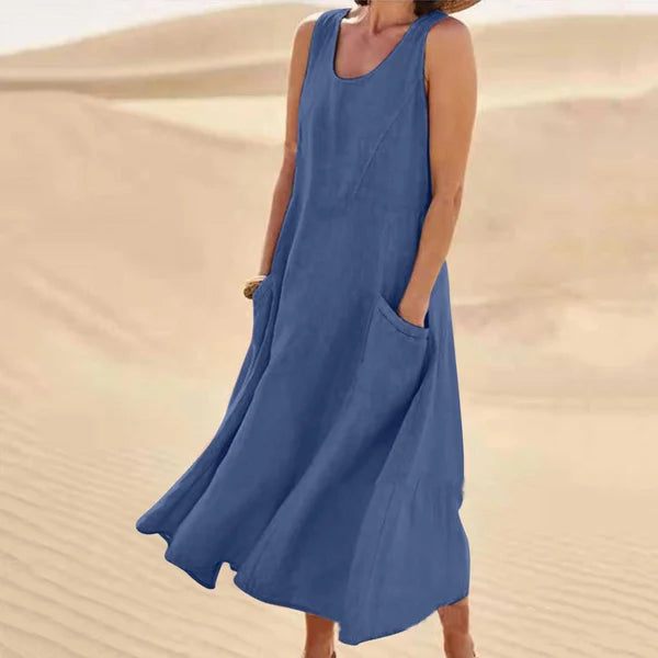 Women's Sleeveless Midi Dress With Pockets