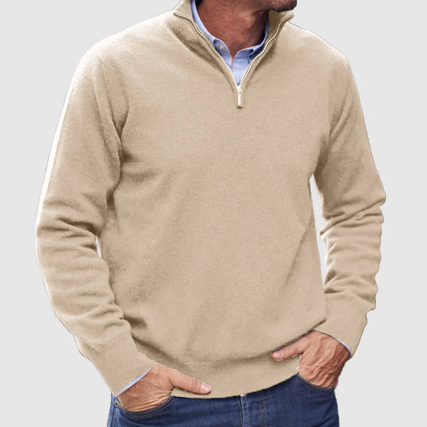 Men's Half-Zip Knit Sweater Ribbed Cuffs