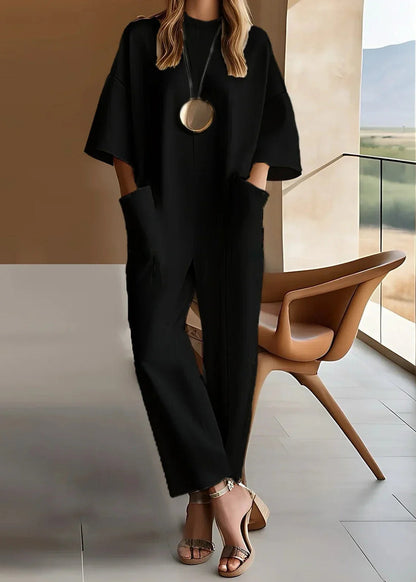 Women's Crew Neck Jumpsuit Short Sleeve Wide Leg