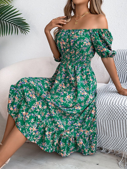 Women's Floral Ruffle High Waist Dress