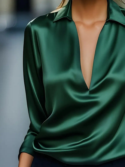 Women's Collared V-Neck Blouse