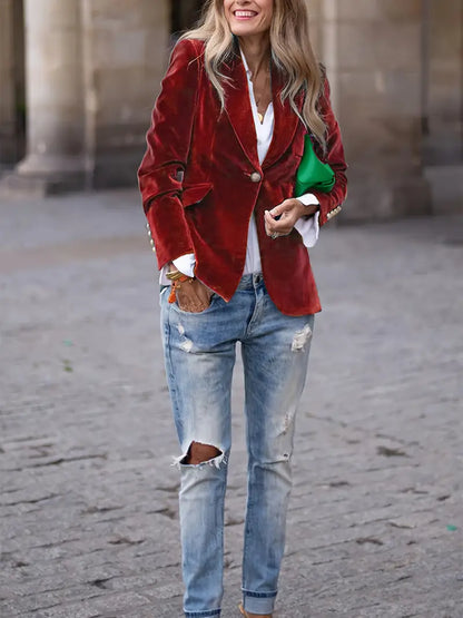 Women's Single Button Blazer Notched Lapel