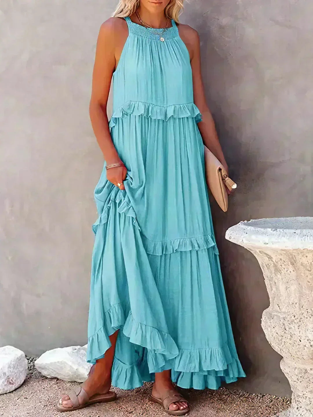 Elegant Women's Sleeveless Ruffle Dress