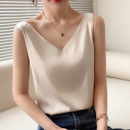 Women's Sleeveless Tank V-Neck Glossy Finish