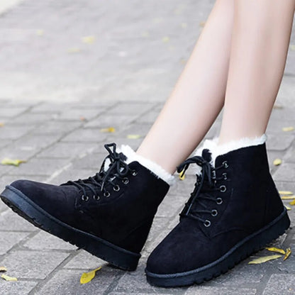 Women's Ankle Boots Lace-Up Cozy Warm Lining Non-Slip Sole Black