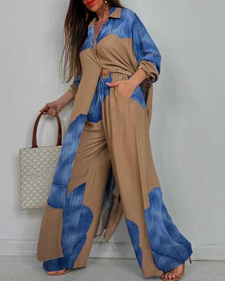 Women's Wide Leg Pants Outfit Set Button Front