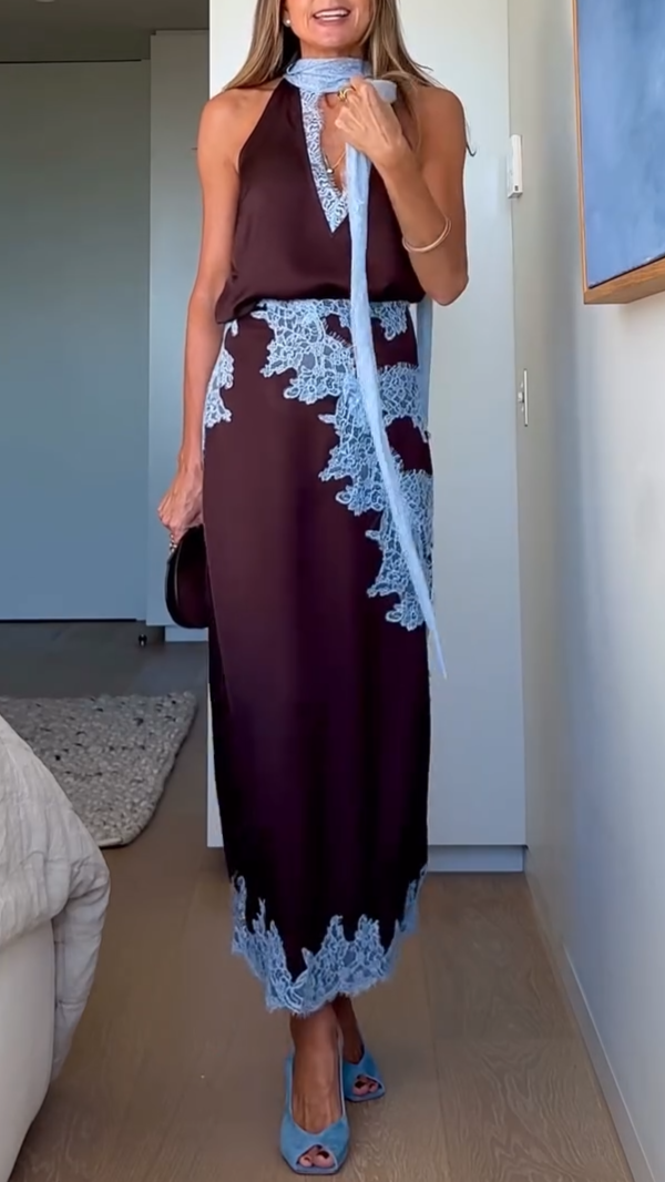 Women's Lace And Skirt Set Brown Blue