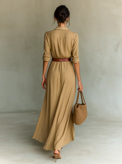 Women's Long Sleeve Belted Maxi Dress