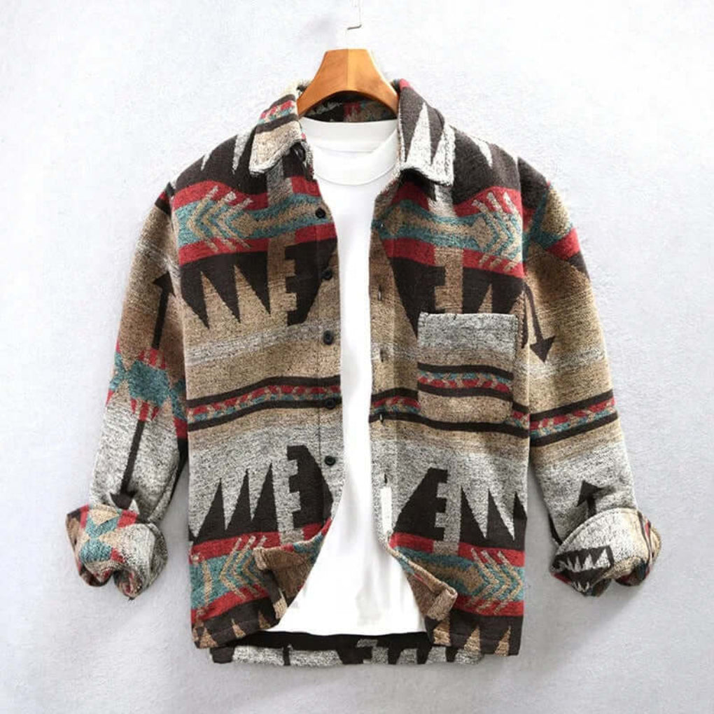 Southwestern Aztec Print Shirt Jacket - Fashinoza