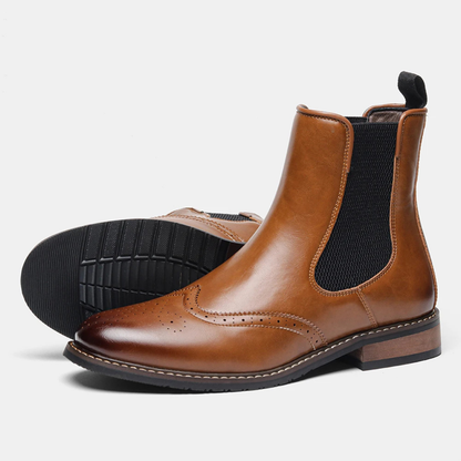Men's Leather Chelsea Boots Elastic Sides Brown - Fashinoza