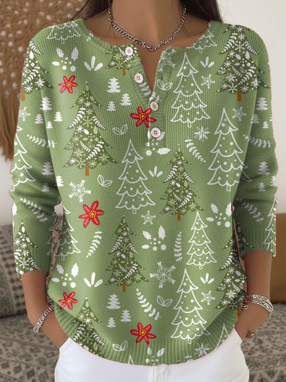 Women's Christmas Sweater Button Front - Fashinoza