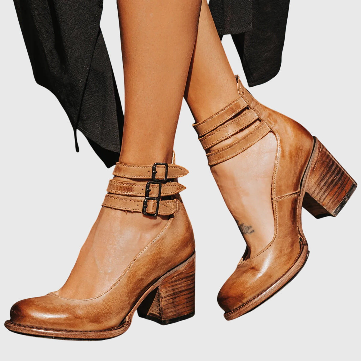 Alana | Womens Buckle Strap Block Heel Boots