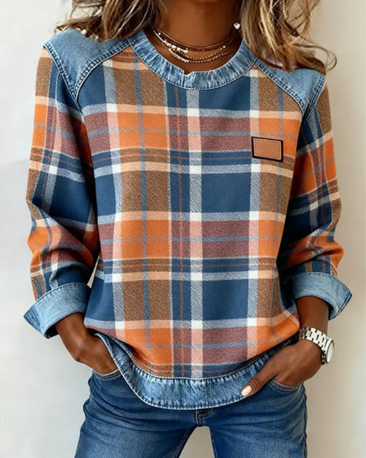Ainsley Checkered Patchwork Sweatshirt - Fashinoza