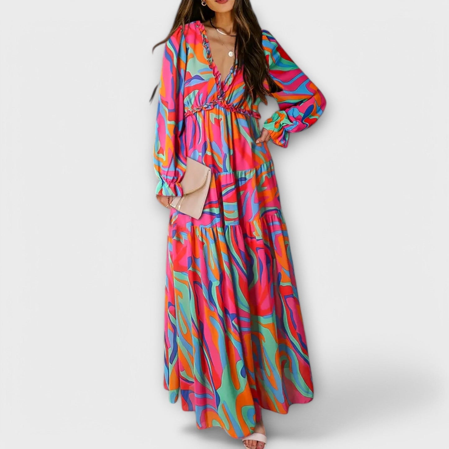 Women's Floral V-Neck Tiered Dress