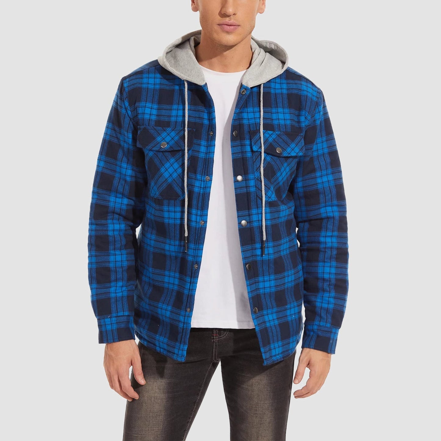 Men's Quilted Flannel Jacket With Hood