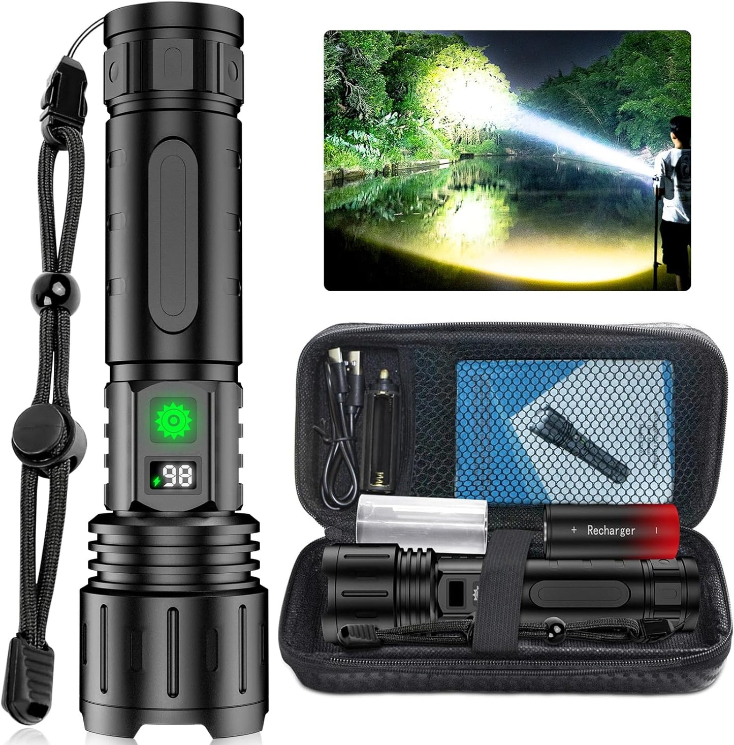 High Power LED Flashlight 100,000 Lumen Torch