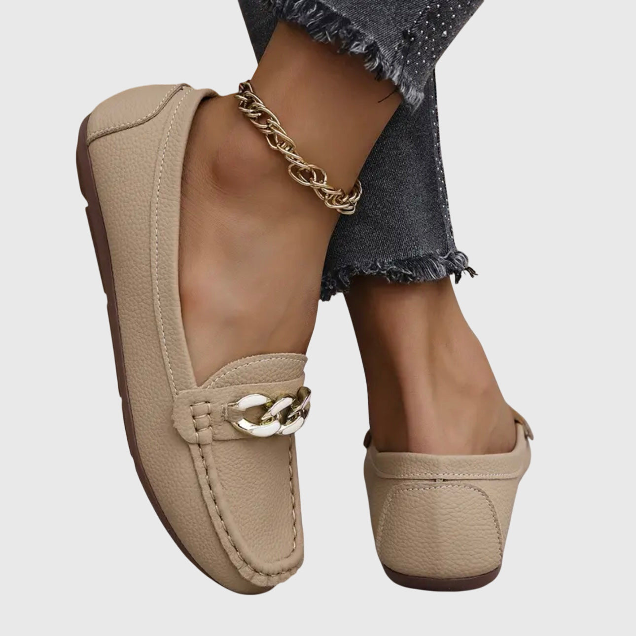 Women's Slip On Loafers Gold Chain Detail Flat Shoes