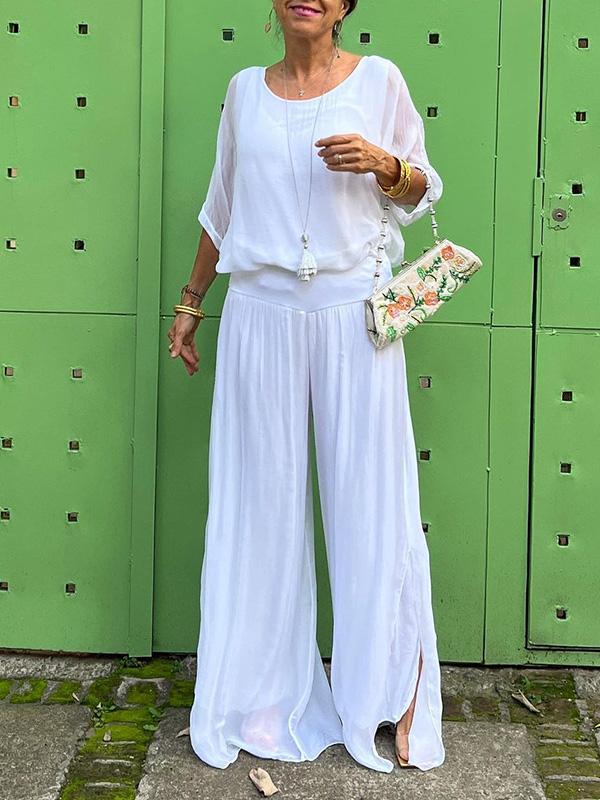 Women's V-Neck Jumpsuit Wide Leg Batwing Sleeve 2 Piece
