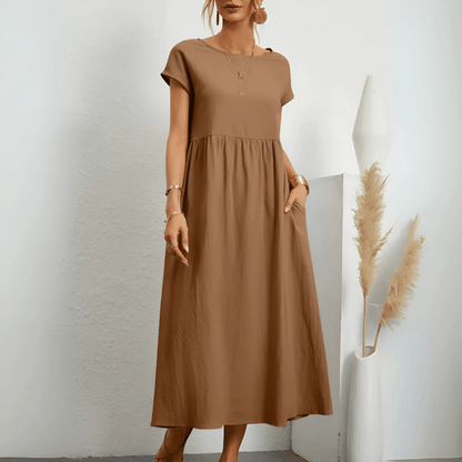 Women's Cotton Linen Maxi Dress - Fashinoza