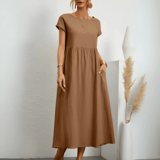 Women's Cotton Linen Maxi Dress - Fashinoza