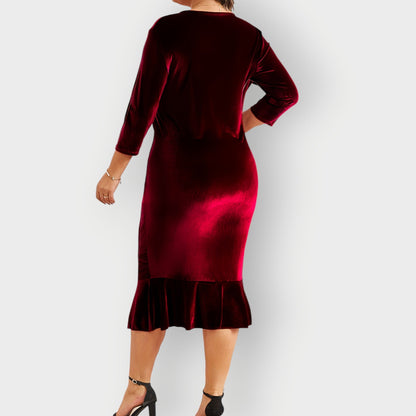 Women's Velvet Ruffle Midi Dress