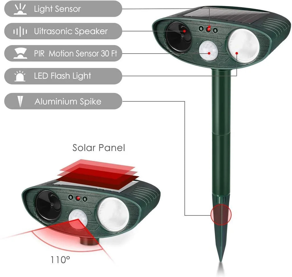 Solar Powered Ultrasonic Animal Repeller Motion Activated