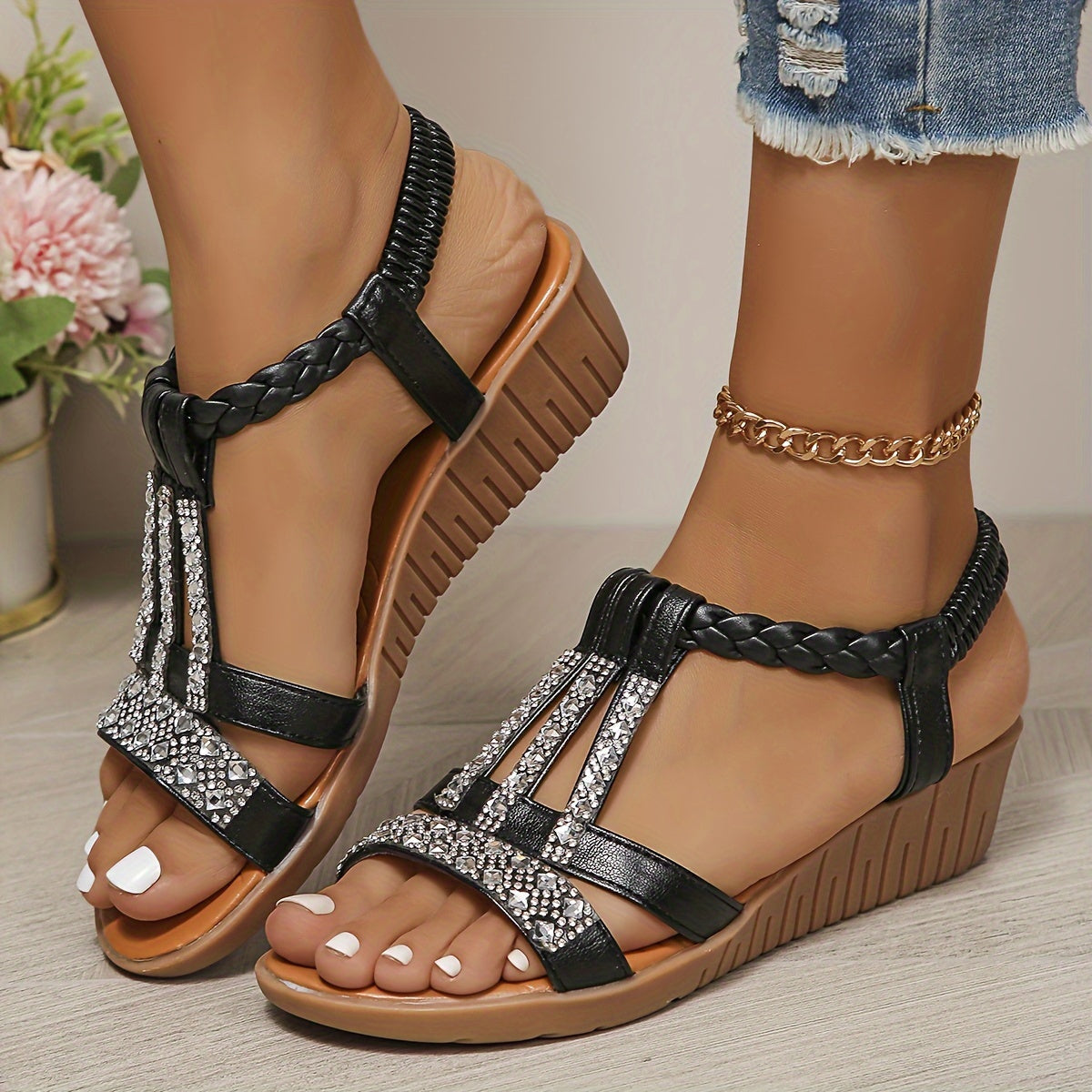Women's Rhinestone Sandals Woven