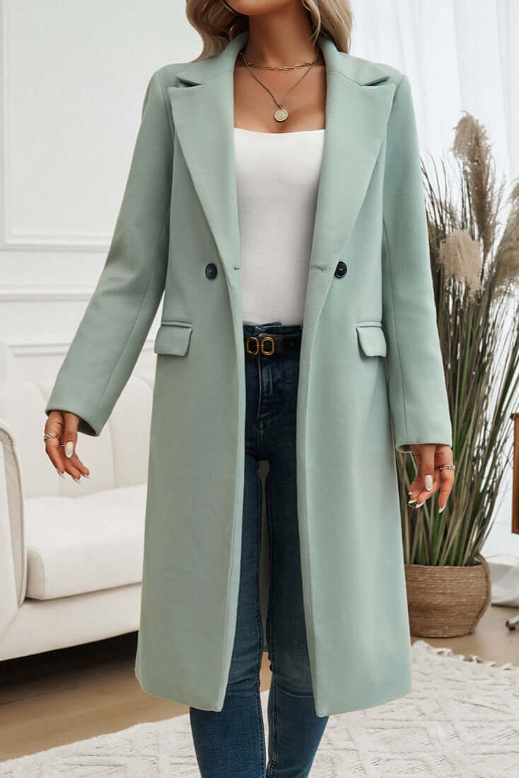 Women's Double Breasted Long Coat Warm Wool Winter