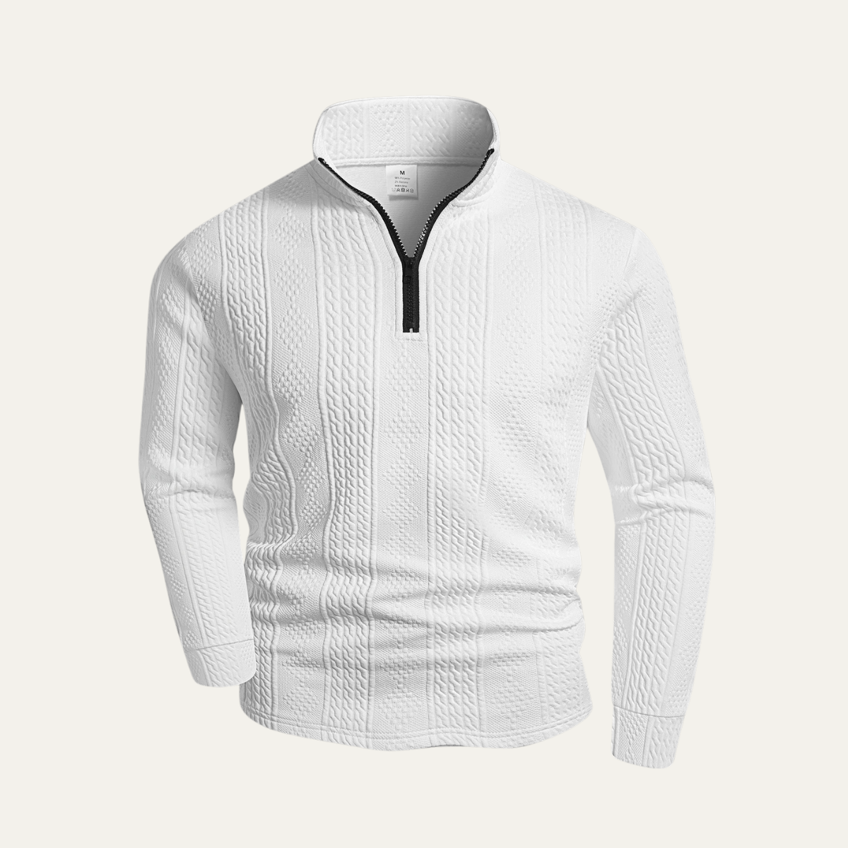 Men's White Quarter Zip Knit Sweater - Fashinoza