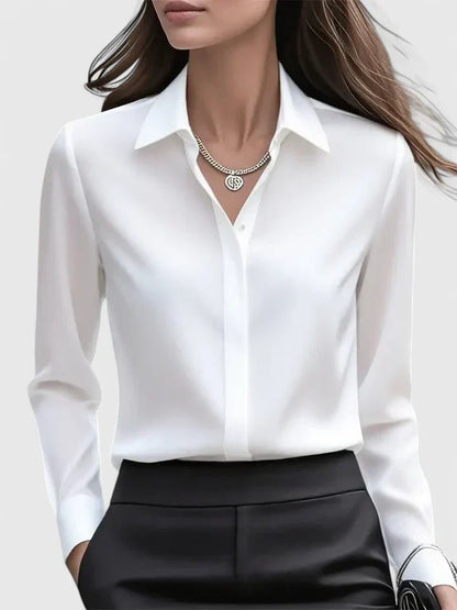 Reese Women's Button Down Shirt Cotton Concealed Placket White