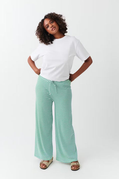 Women's Wide Leg Pants Horizontal Stripes Drawstring Waist Full Length