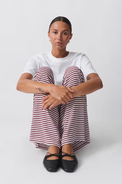 Women's Wide Leg Pants Horizontal Stripes Drawstring Waist Full Length