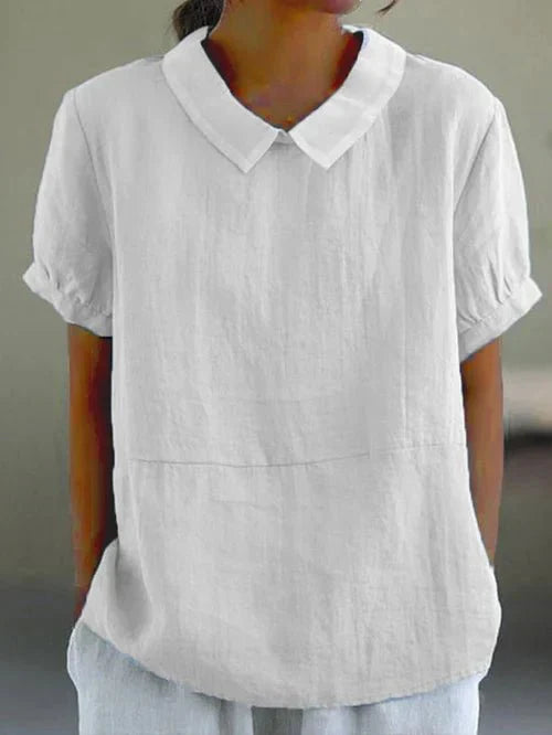 Women's Short Sleeve Casual Blouse Peter Pan Collar