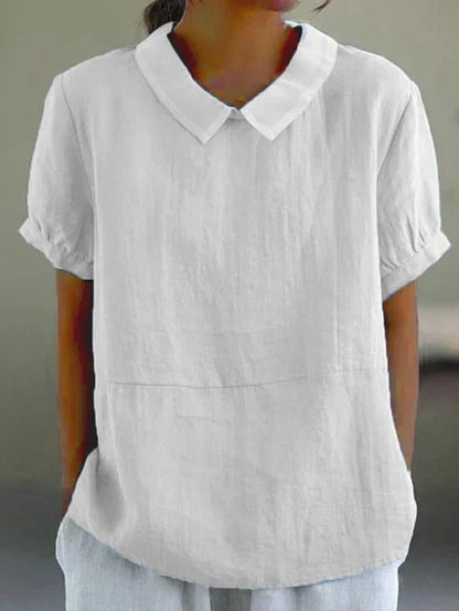 Women's Short Sleeve Casual Blouse Peter Pan Collar
