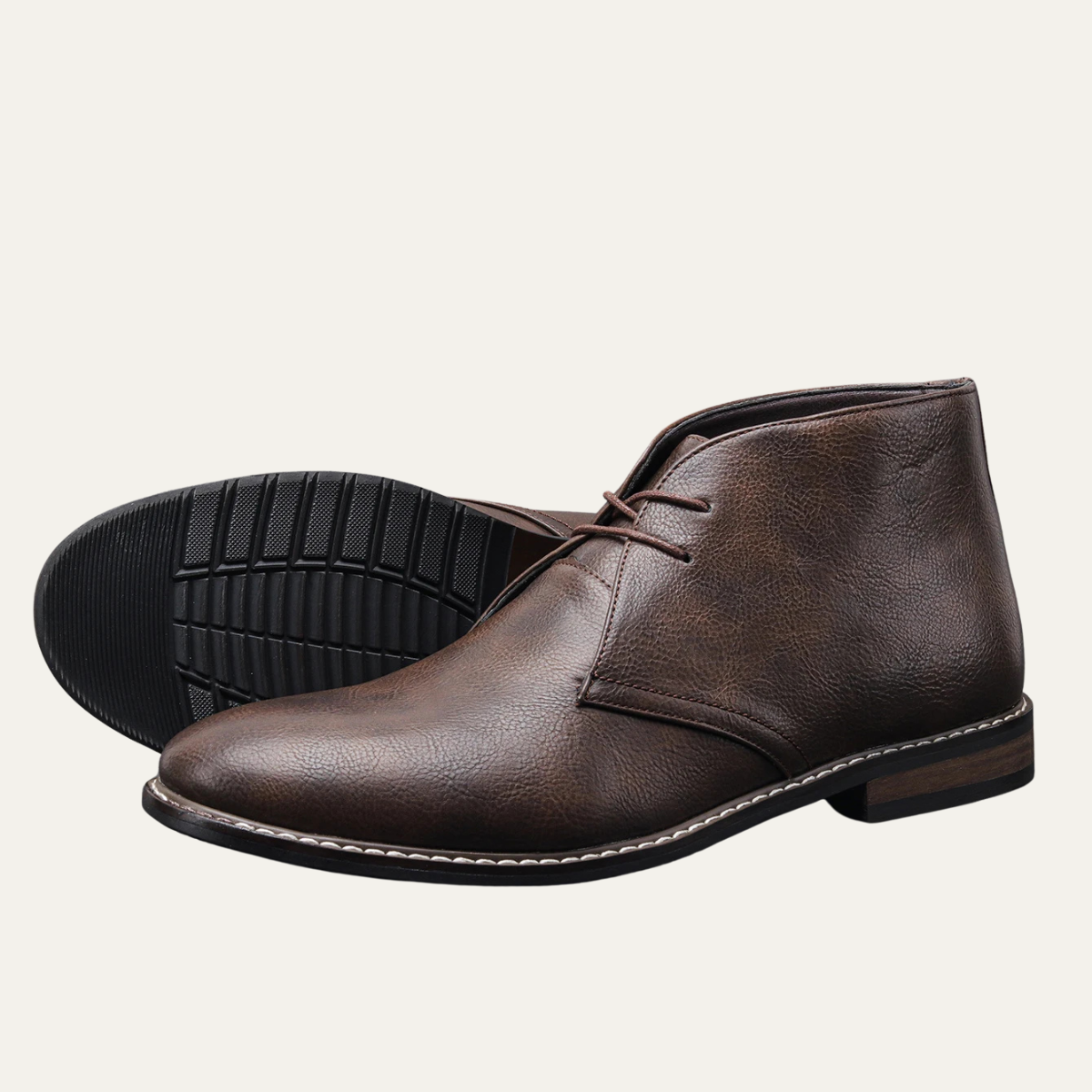 Men's Ankle Boots Brown Leather Vintage Style - Fashinoza