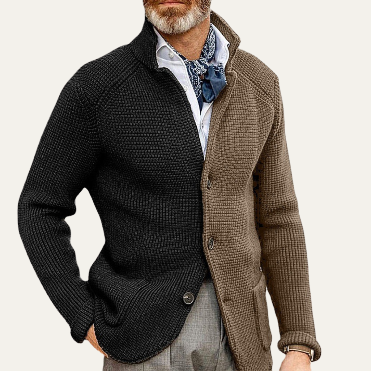 Men's Contrast Knit Cardigan