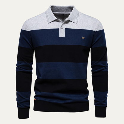 Men's Cotton Striped Polo Sweater