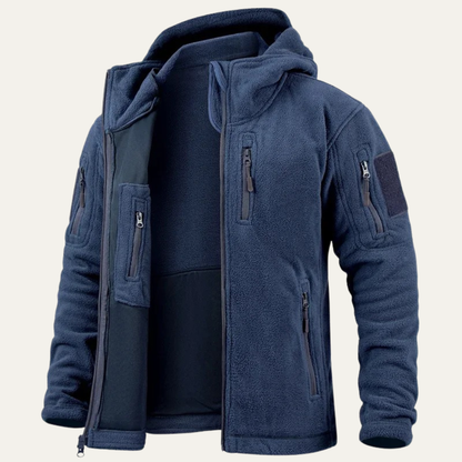 Men's Tactical Fleece Jacket With Hood And Pockets